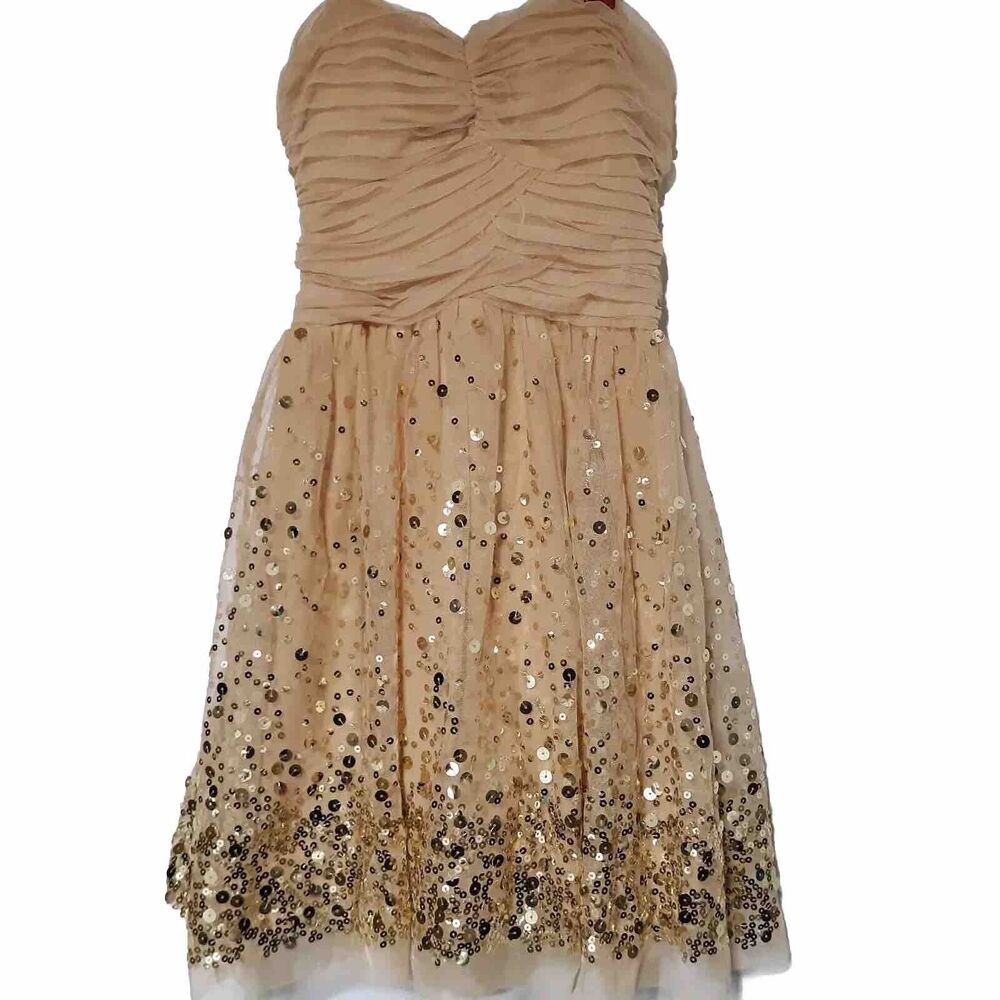 DELIAS Juniors Champagne Metallic Gold Strapless Dress Party Prom Lined Size 0